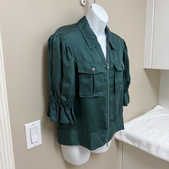 NEW! Cinq a Sept Holly Puff-Sleeve Utility Jacket Eucalyptus Green Small $395 - Picture 9 of 12
